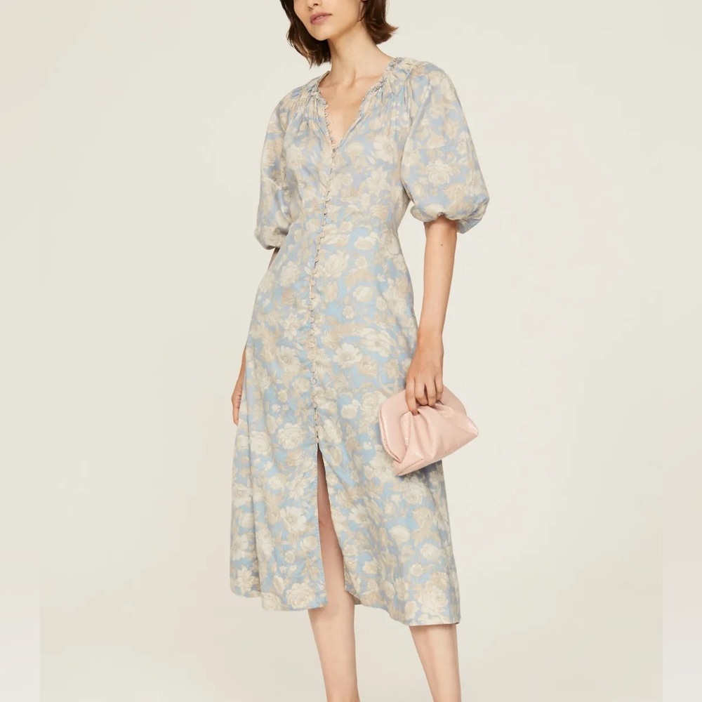Rebecca Taylor Short‎ Sleeve Satin Leaf Floral 100% Cotton Maxi Dress Size 8